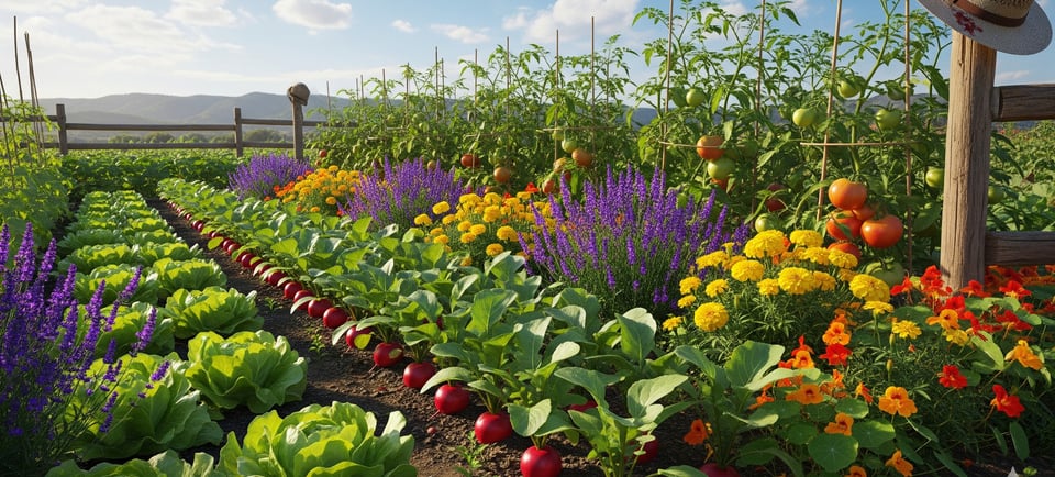vegetable garden flowers next to growing vegetables