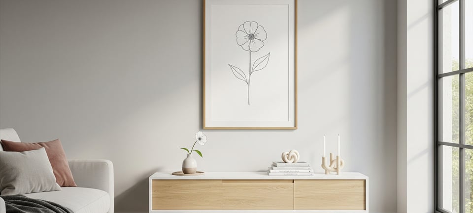 doodle flower art framed on wall