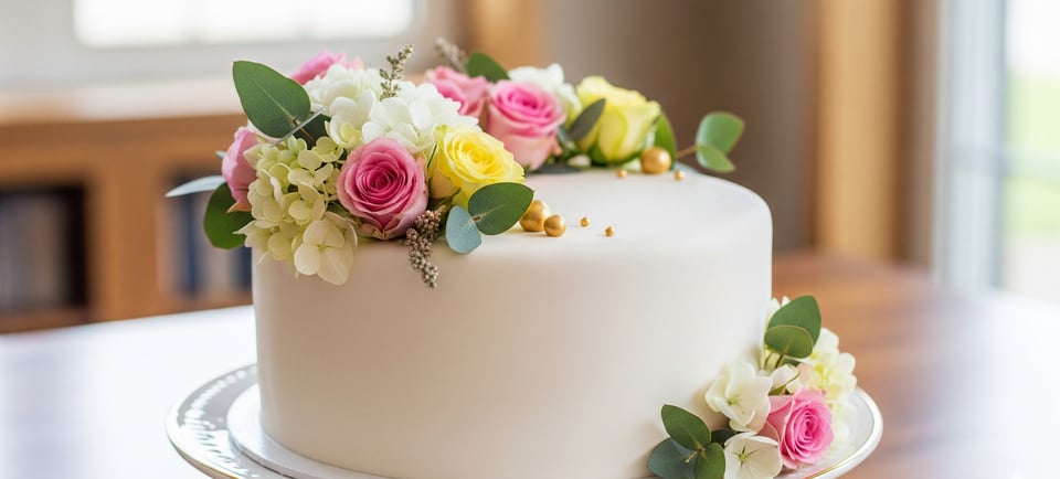 white cake decorating with fresh flowers