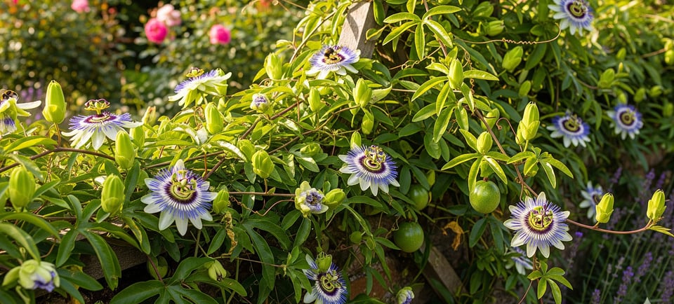 passion flower vines growing in sun