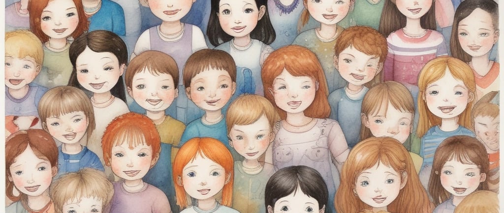 girl wearing blue sweater with hands on gray bedspread