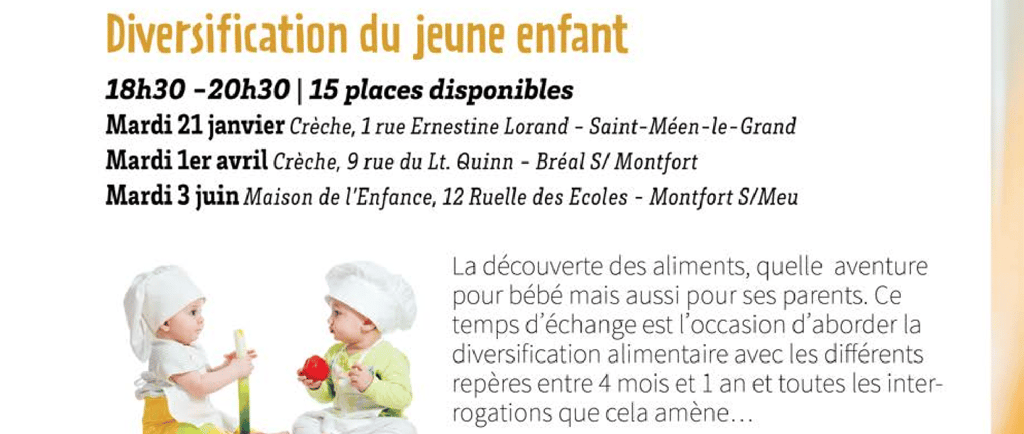 Flyer des ateliers, diversification alimentaire et conseils