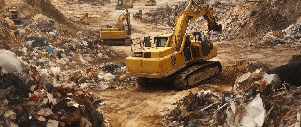 a large pile of garbage in a landfill