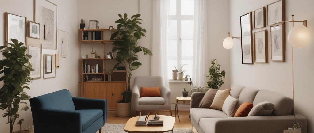 a woman sitting in a chair in a living room