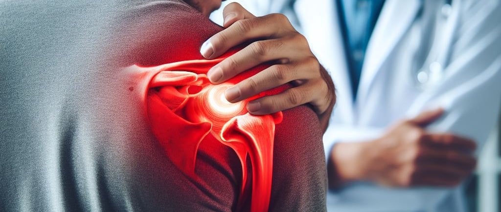 x-ray a man with shoulder pain and a doctor