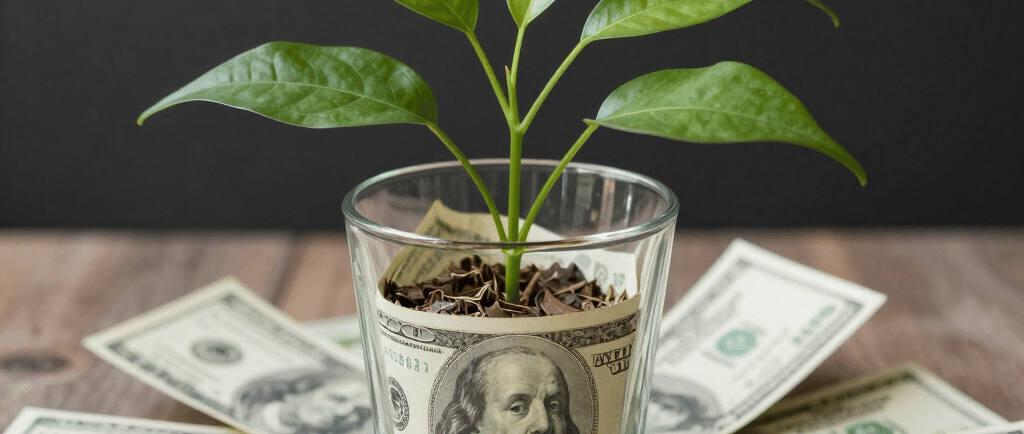 green plant in clear glass cup
