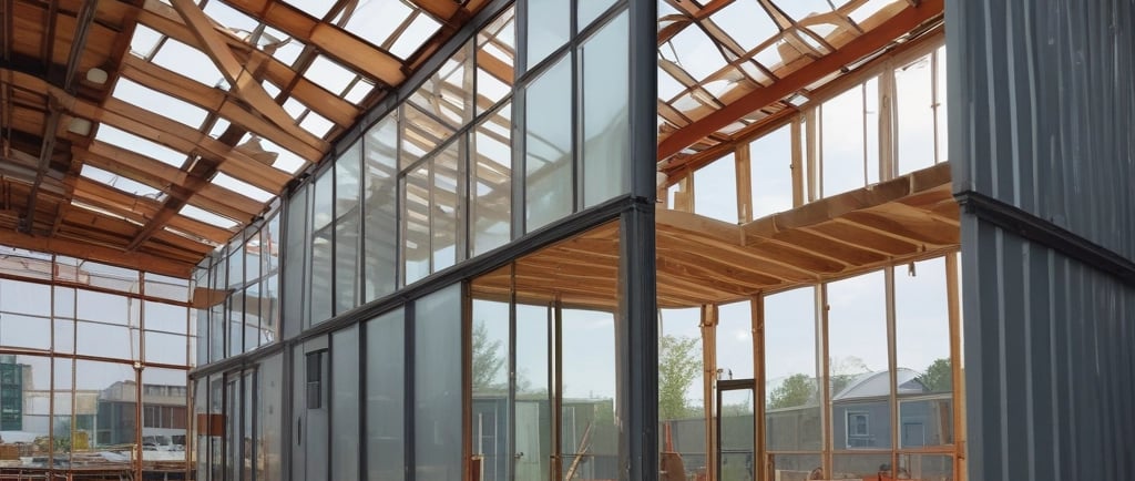 Building under construction covered in netting