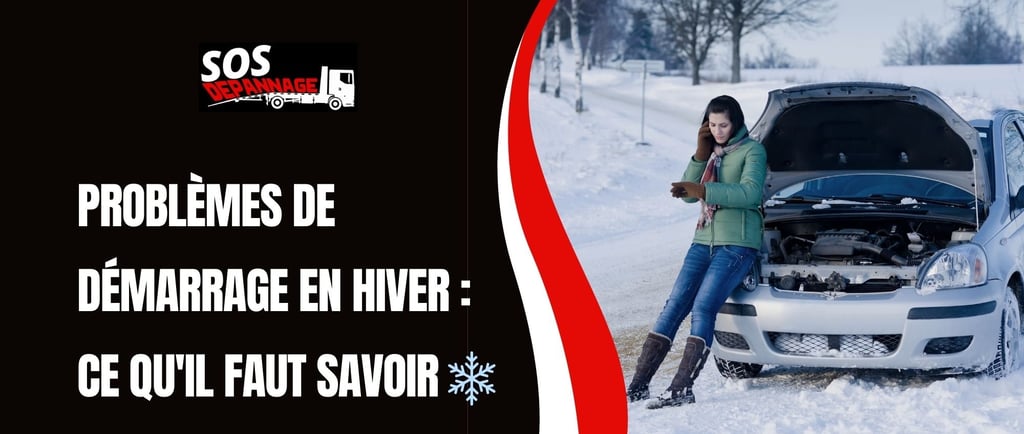 Femme en panne de voiture en hiver