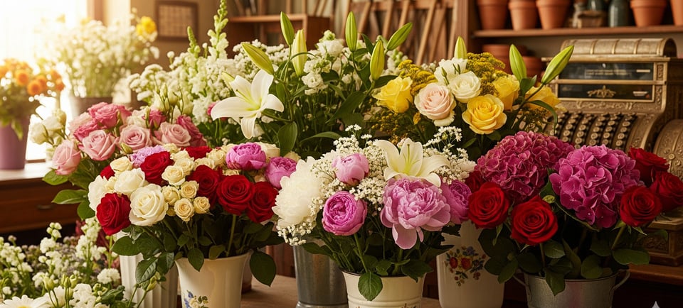 a bunch of flowers in a vase on a table