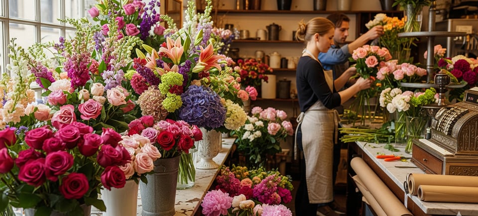 a woman in a flower shop