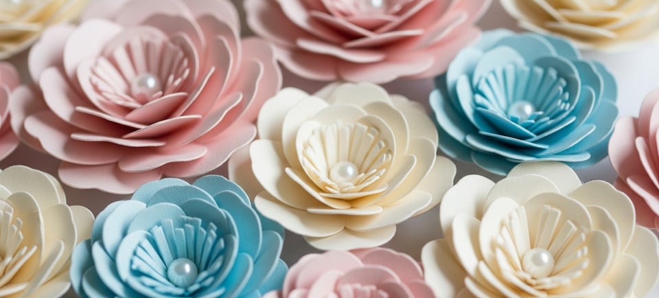a bunch of paper flowers that are on display