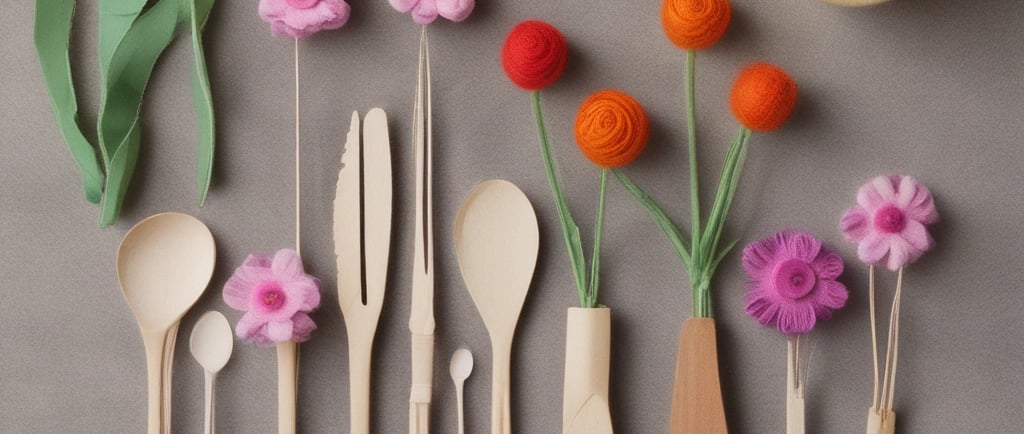 felt flower utensils on display