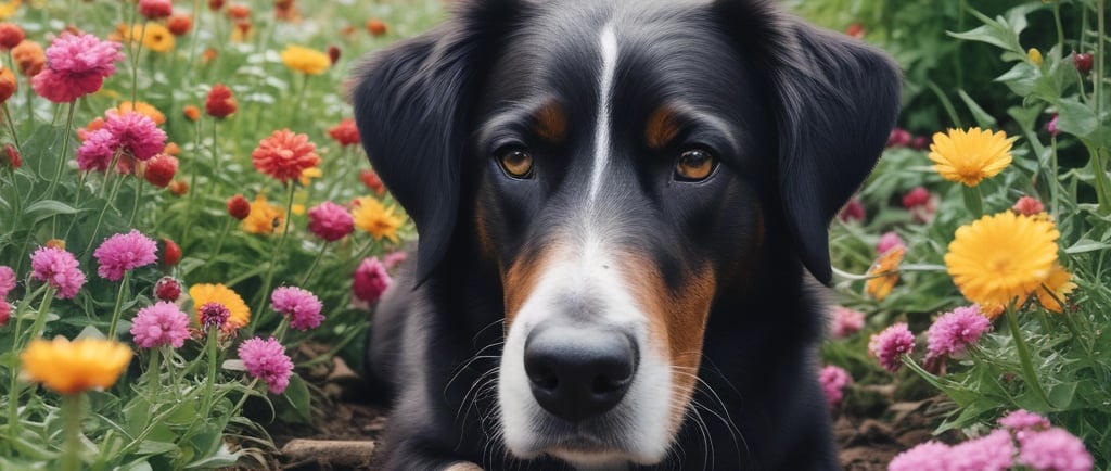 black dog looks ill after eating flowers poisonous to dogs