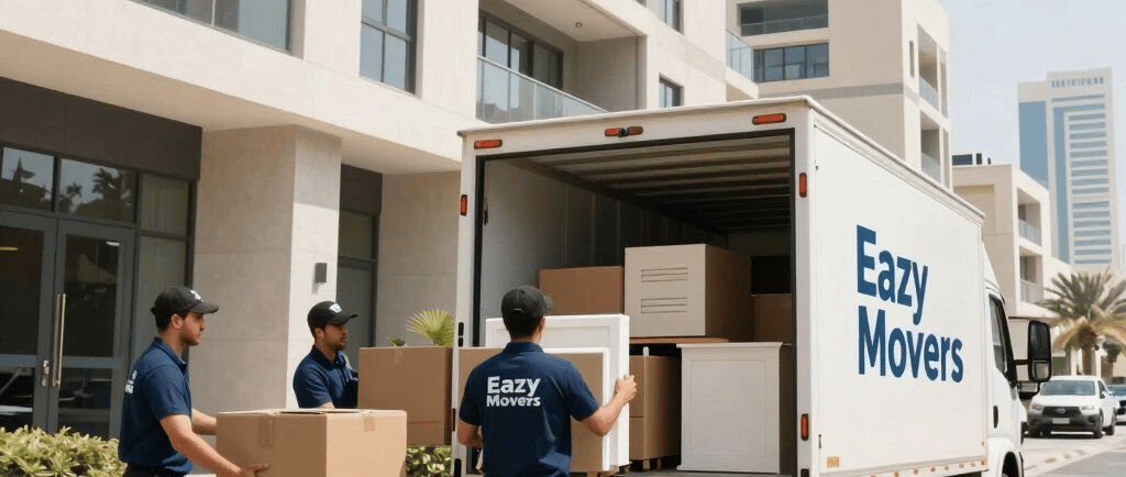 Professional Eazy Movers staff loading boxes and furniture in Dubai |eazymovers.ae