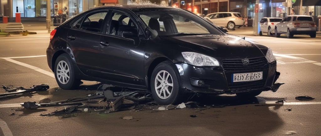 a car damaged in a car crash at an intersection