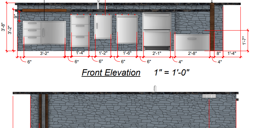L-shaped outdoor kitchen under a covered patio in a Texas backyard with grill, sink, prep space, and dining area