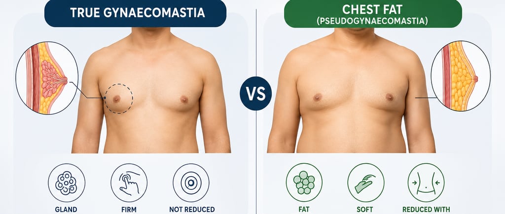 Dr Bharat Agarwal, Plastic Surgeon Udaipur, explains true gynaecomastia vs chest fat (pseudogynecomastia)