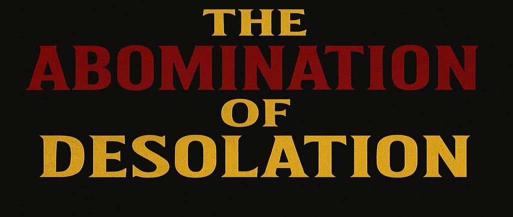 Roman armies desecrate the Jerusalem Temple under a blood-red sky, fulfilling Jesus’ warning of the abomination of desolation