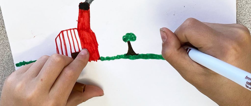 drawing a barn on paper