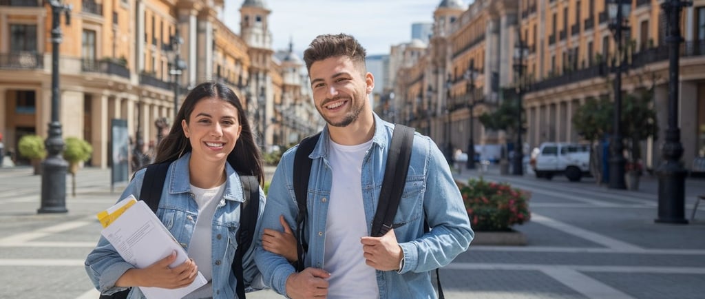 a man and woman standing in front of a building