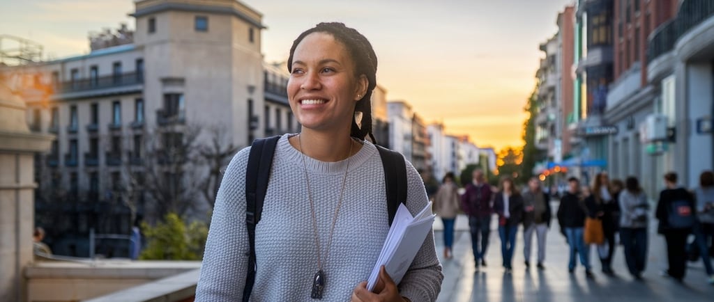 a Cuban migrant in her thirties on a city street