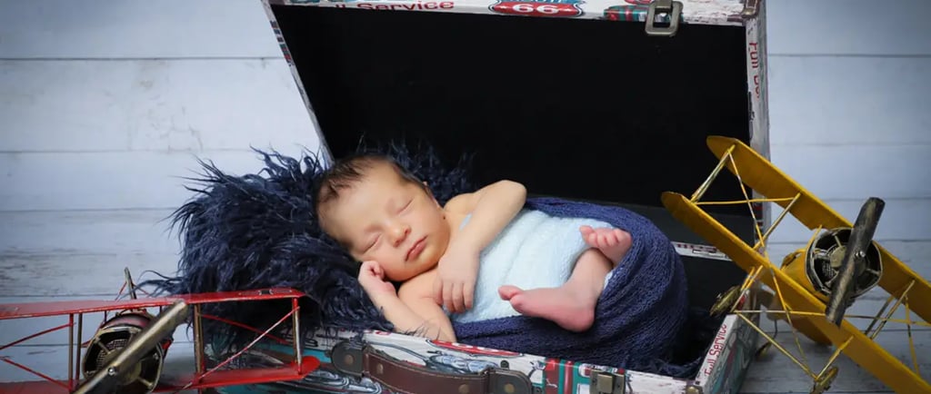 Newborn Photography airplane theme on white background