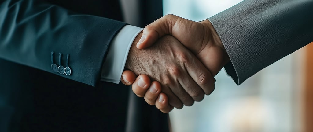 business men shaking hands signaling trust and being legit