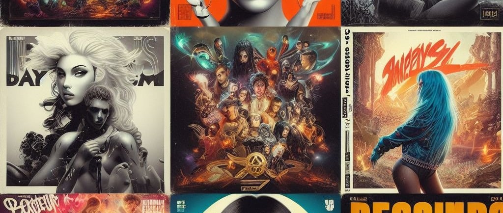 a collage of posters of the covers of the album