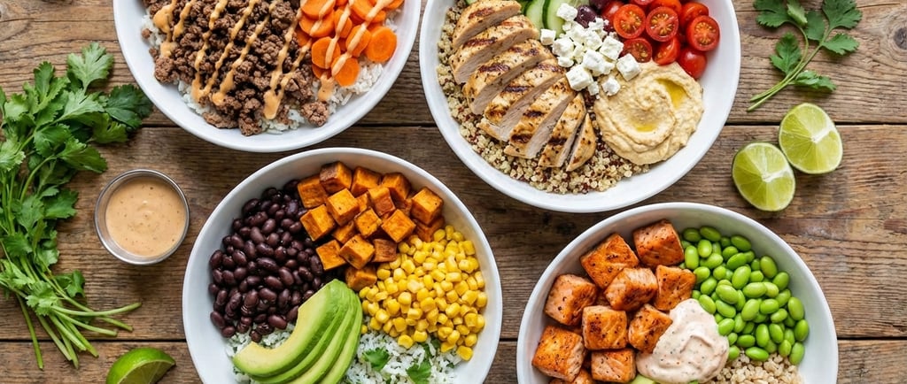 a variety of food items in bowls on a table