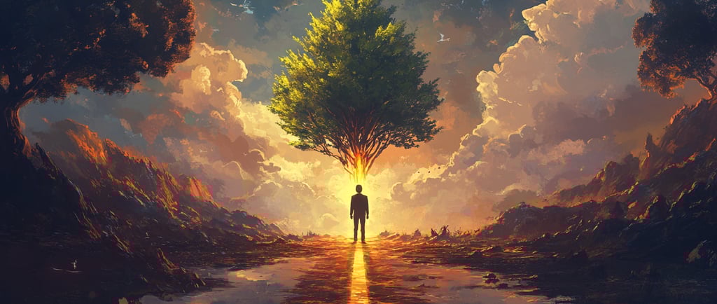 Árbol simbólico que representa la ética en el emprendimiento y el equilibrio entre éxito y valores.