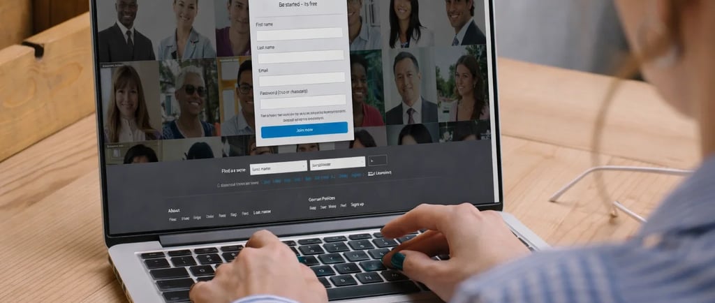 A person using a laptop to access the LinkedIn login and sign-up page for professional networking.