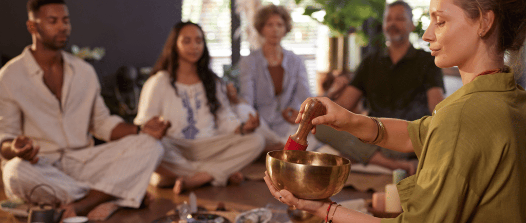 a group of people having a mindful moment
