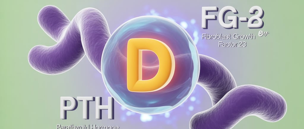 Junção de uma molécula em 3D com PTH, FGF-23 e Vitamina D