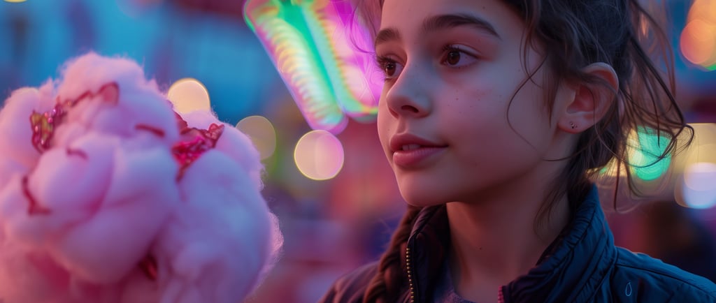 menina com algodão doce em festa