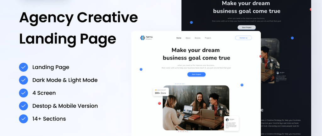 a website page with a landing page for a landing page