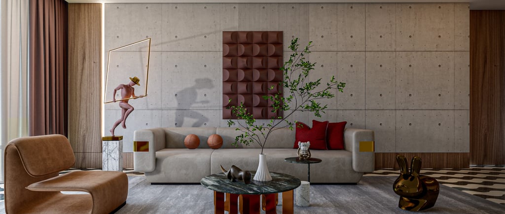 a living room with a couch and a table and 3D Rendering Services