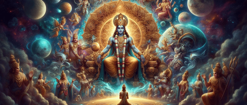 Chandra God praying to Bhagwan Shri Vishnu