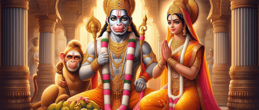 Mata Sumitra praying to Lord Hanuman for Laxman's life