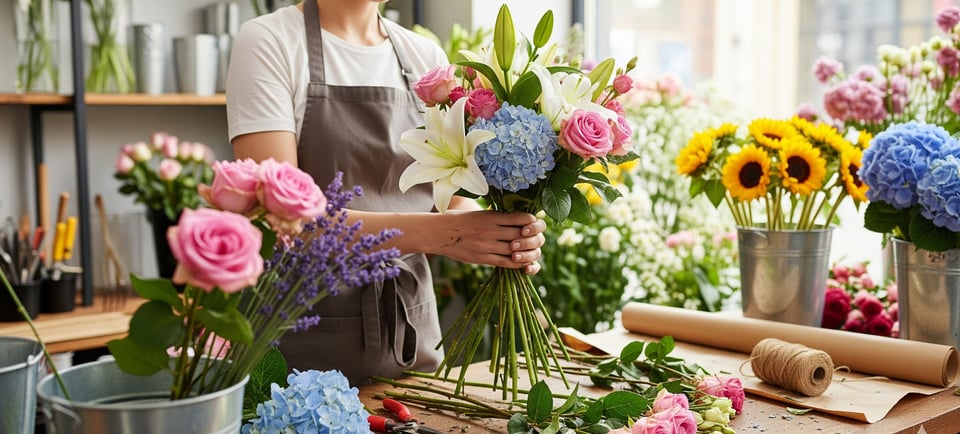 a woman in a flower shop