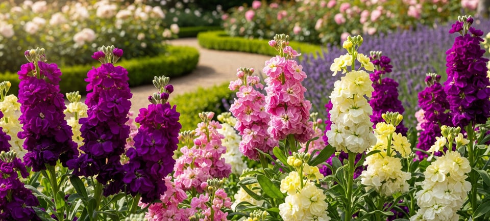 a garden with a path leading to a path through a garden