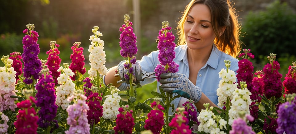 a woman in a blue shirt is holding a pair of gloves and a pair of