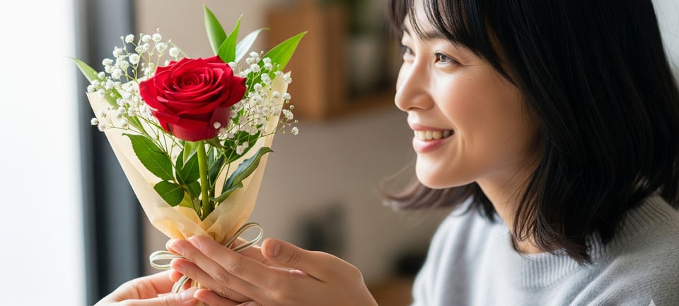 a woman holding a bouquet of flowers