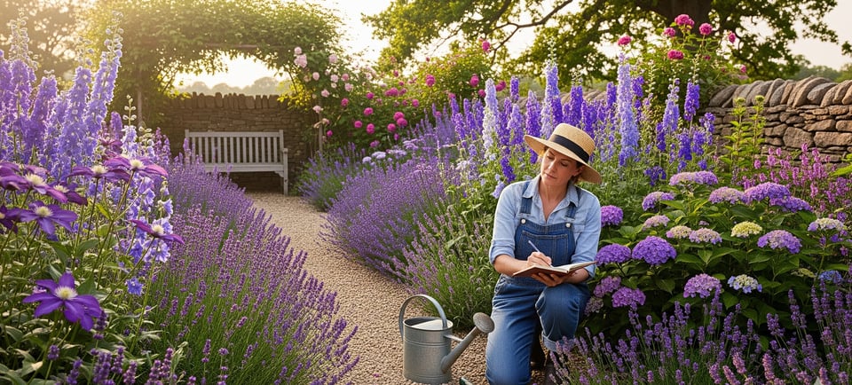 a woman in overalls and hat with a book in her hands