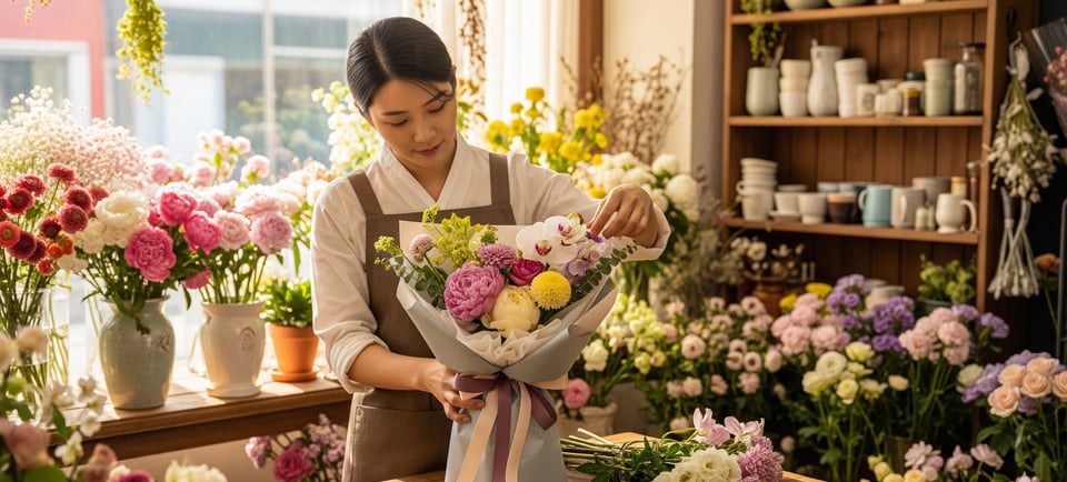 a woman in a flower shop