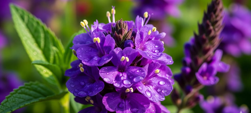 a purple flower with water droplets on it