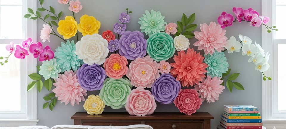 a large paper flower arrangement on a table