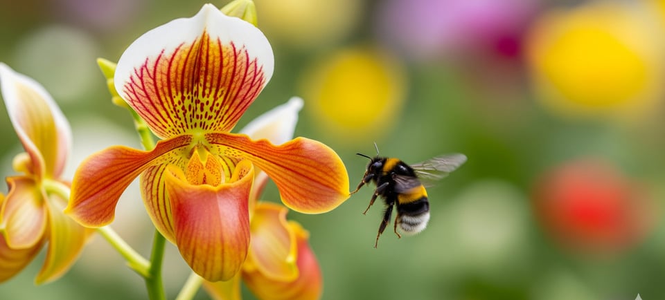 a bee on a flowered plant with a bee