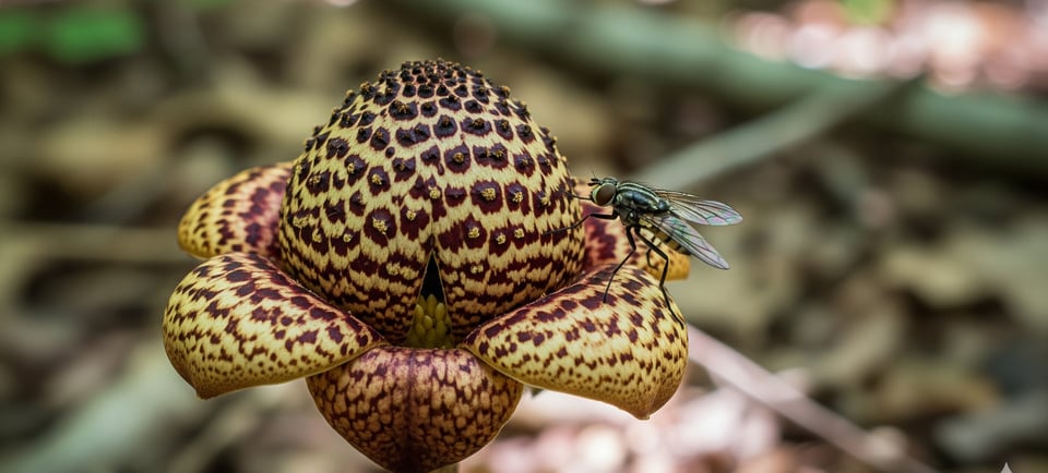 floral mimicry with a fower and a fly insect on it