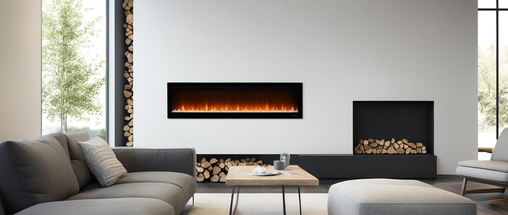 a modern fireplace with a fireplace and a couch