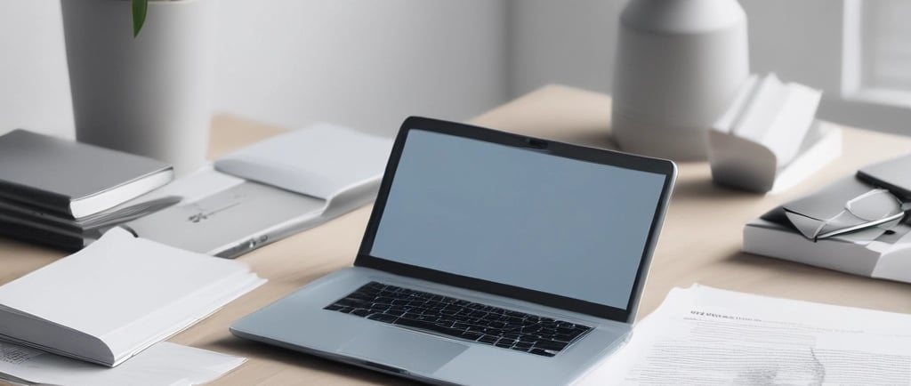 Modern minimalist desk with laptop and documents — symbolizing discretion, diligence, and profession